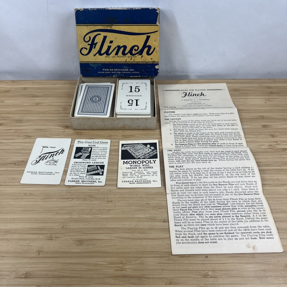VTG 1938 Flinch Card Game Parker Brothers Complete  150 Cards With Instructions